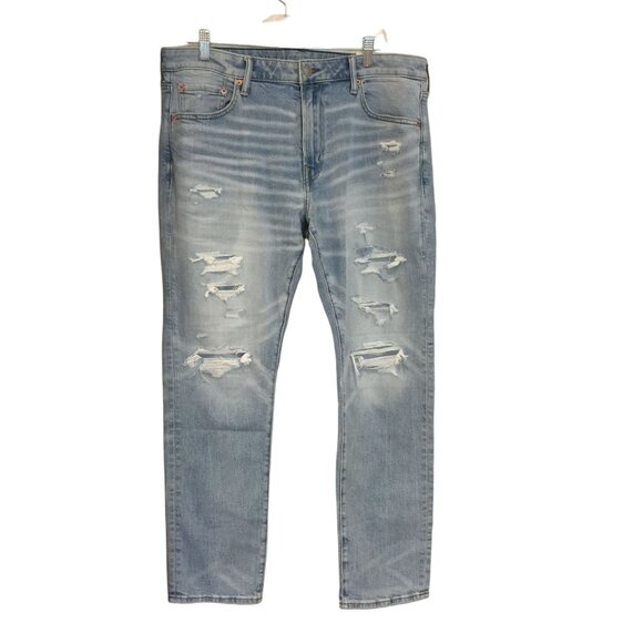 American Eagle Men's 36/30 Slim Light Destroy Wash Airflex + Light Wash - Picture 1 of 5